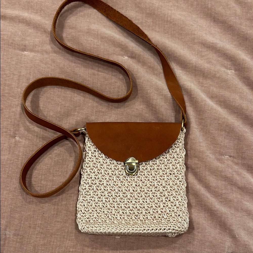 Brown and Cream Crochet Crossbody Bag